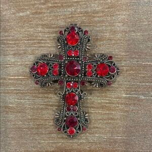 Vintage Red Stone Gothic Cross Necklace pendant
